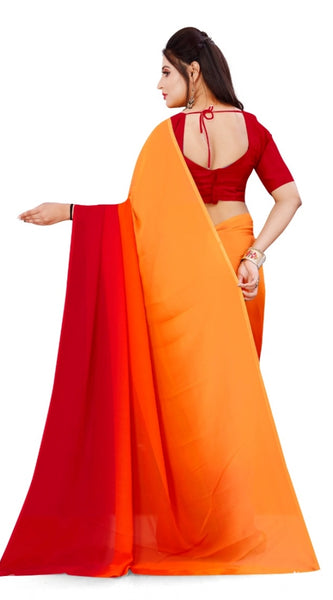 Mayawye Women's Georgette Solid Saree With Unstitched Blouse 5.5Mtr (Orange)