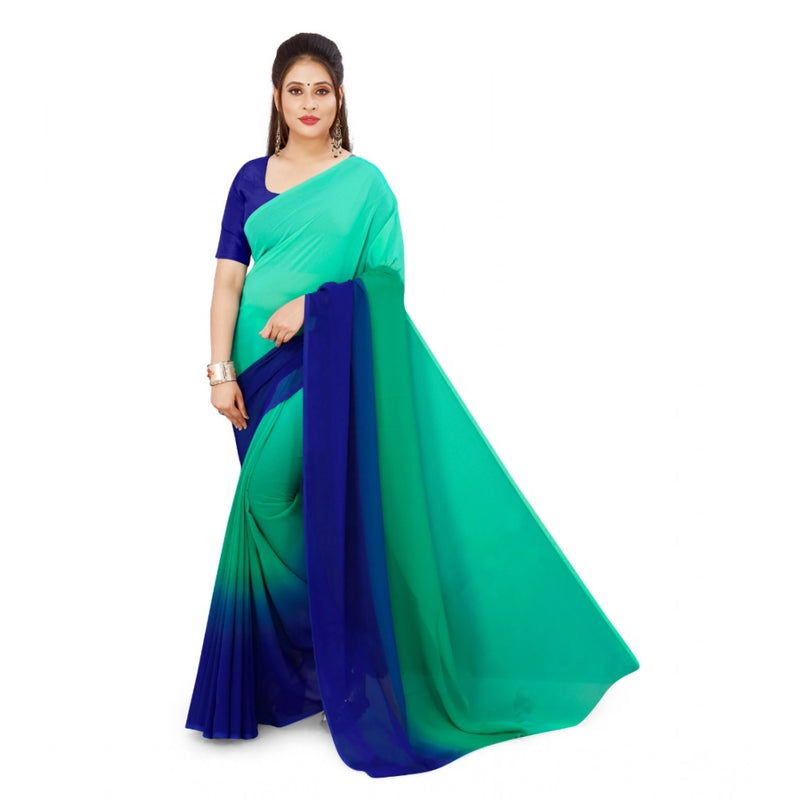 Mayawye Women's Georgette Solid Saree With Unstitched Blouse 5.5Mtr (Turquoise Green)
