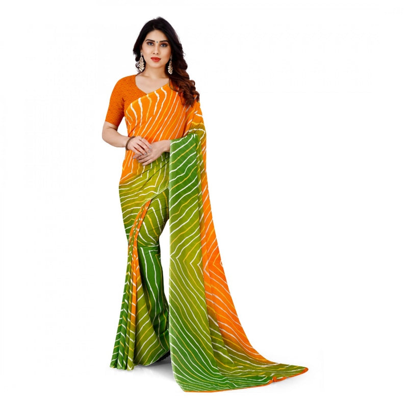 Mayawye Women's Faux Georgette Printed Saree With Unstitched Blouse 5.5Mtr (Yellow)