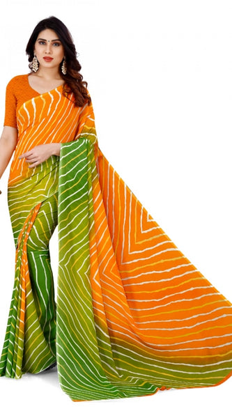 Mayawye Women's Faux Georgette Printed Saree With Unstitched Blouse 5.5Mtr (Yellow)