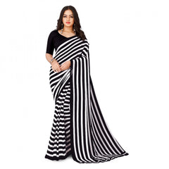 Mayawye Women's Faux Georgette Printed Saree With Unstitched Blouse 5.5Mtr (Black)