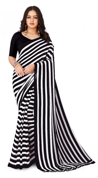 Mayawye Women's Faux Georgette Printed Saree With Unstitched Blouse 5.5Mtr (Black)
