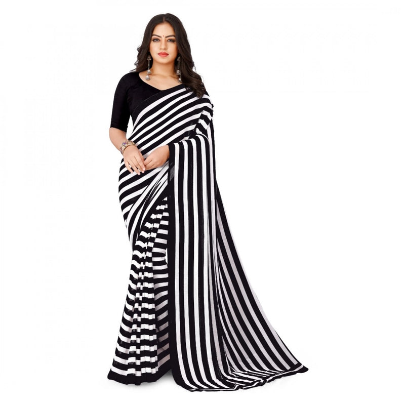 Mayawye Women's Faux Georgette Printed Saree With Unstitched Blouse 5.5Mtr (Black)