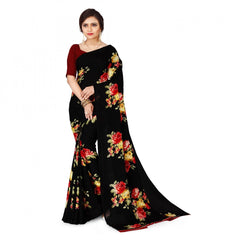Mayawye Women's Faux Georgette Printed Saree With Unstitched Blouse 5.5Mtr (Black)