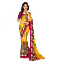 Mayawye Women's Faux Georgette Printed Saree With Unstitched Blouse 5.5Mtr (Yellow)