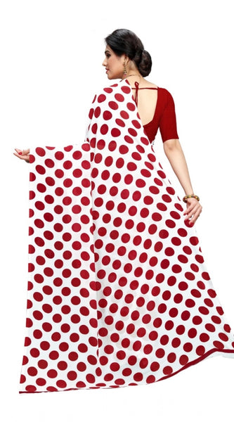 Mayawye Women's Georgette Printed Saree With Unstitched Blouse 5.5Mtr (W.Red)