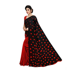 Mayawye Women's Georgette Printed Saree With Unstitched Blouse 5.5Mtr (Red)