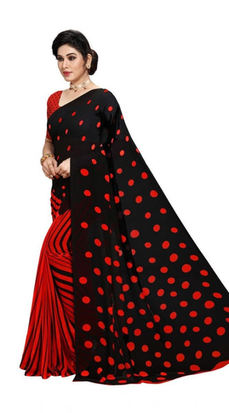 Mayawye Women's Georgette Printed Saree With Unstitched Blouse 5.5Mtr (Red)