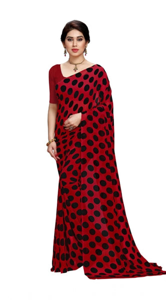 Mayawye Women's Georgette Printed Saree With Unstitched Blouse 5.5Mtr (R.Black)