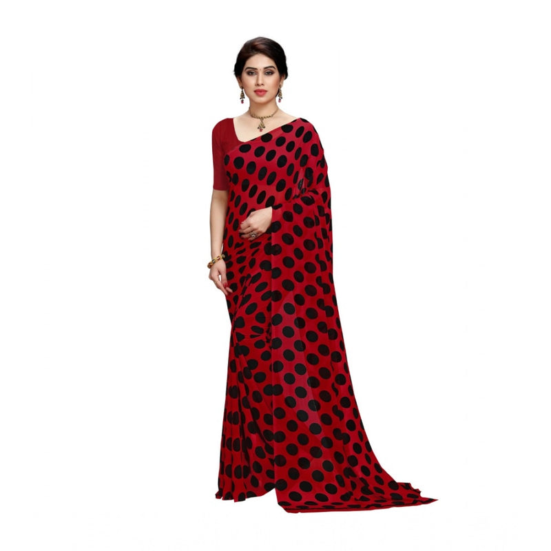 Mayawye Women's Georgette Printed Saree With Unstitched Blouse 5.5Mtr (R.Black)