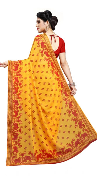 Mayawye Women's Georgette Printed Saree With Unstitched Blouse 5.5Mtr (Red)