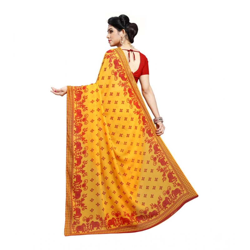 Mayawye Women's Georgette Printed Saree With Unstitched Blouse 5.5Mtr (Red)