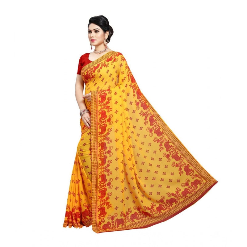Mayawye Women's Georgette Printed Saree With Unstitched Blouse 5.5Mtr (Red)