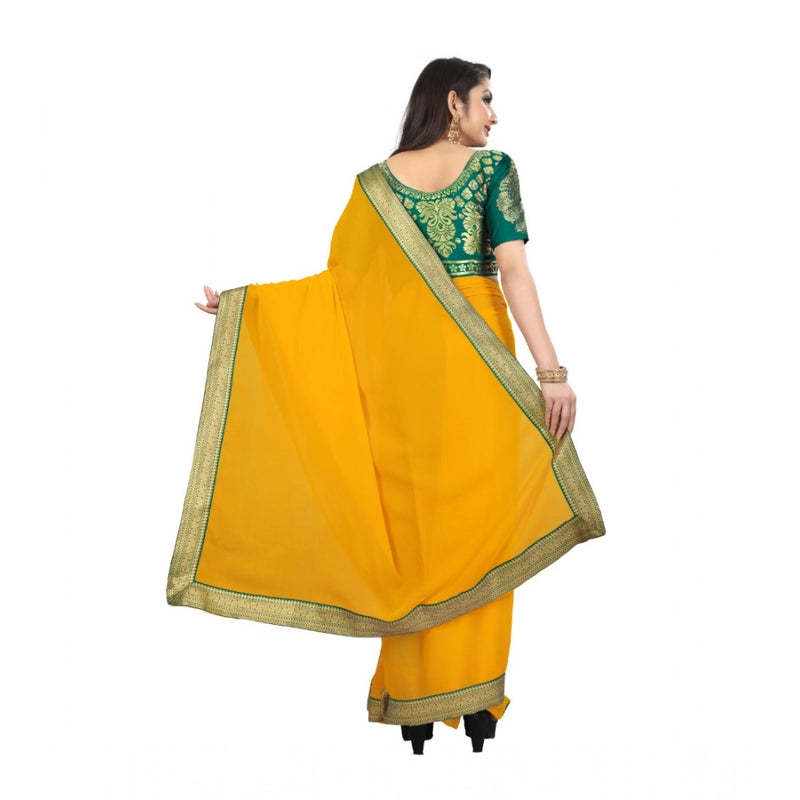Mayawye Women's Chiifon Saree Printed Saree With Unstitched Blouse 5.5Mtr (Yellow)