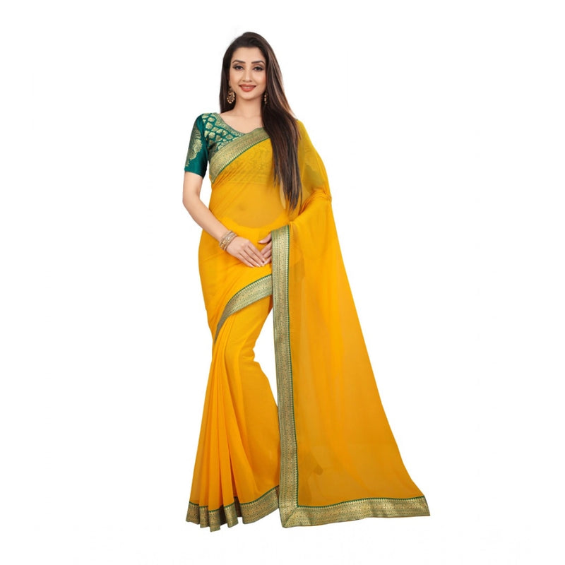 Mayawye Women's Chiifon Saree Printed Saree With Unstitched Blouse 5.5Mtr (Yellow)