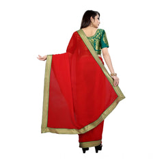 Mayawye Women's Chiifon Saree Printed Saree With Unstitched Blouse 5.5Mtr (Red)