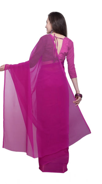 Mayawye Women's Dyed Solid Saree With Unstitched Blouse 5.5Mtr (Pink)