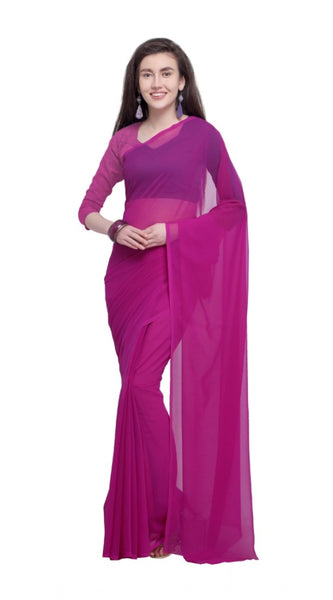 Mayawye Women's Dyed Solid Saree With Unstitched Blouse 5.5Mtr (Pink)