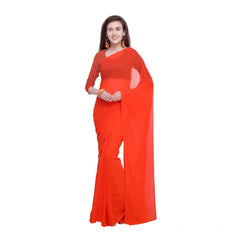 Mayawye Women's Dyed Solid Saree With Unstitched Blouse 5.5Mtr (Orange)