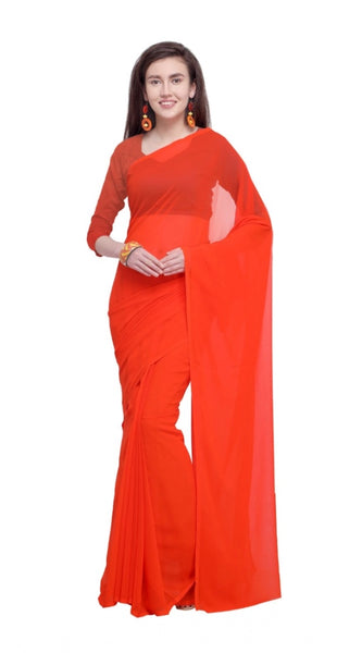 Mayawye Women's Dyed Solid Saree With Unstitched Blouse 5.5Mtr (Orange)