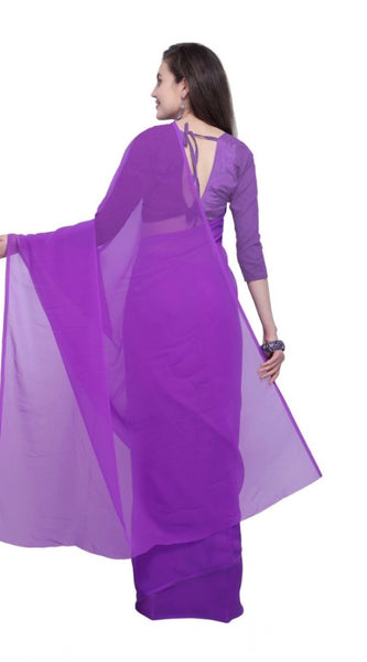 Mayawye Women's Dyed Solid Saree With Unstitched Blouse 5.5Mtr (Purple)
