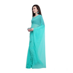 Mayawye Women's Dyed Solid Saree With Unstitched Blouse 5.5Mtr (Seablue)