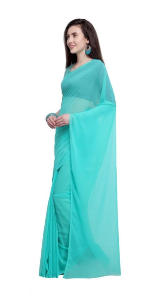 Mayawye Women's Dyed Solid Saree With Unstitched Blouse 5.5Mtr (Seablue)