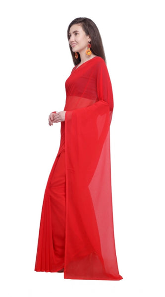 Mayawye Women's Dyed Solid Saree With Unstitched Blouse 5.5Mtr (Red)