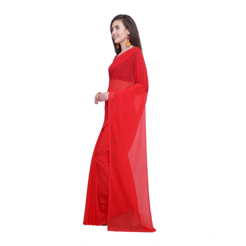 Mayawye Women's Dyed Solid Saree With Unstitched Blouse 5.5Mtr (Red)