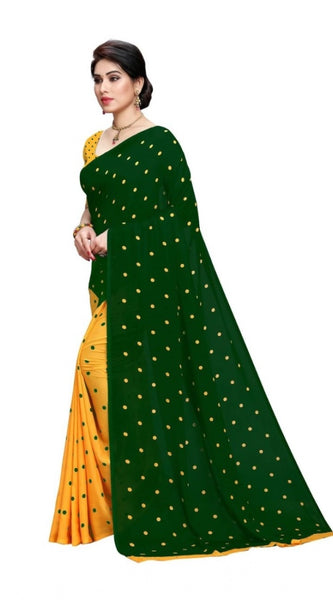 Mayawye Women's Georgette Printed Saree With Unstitched Blouse 5.5Mtr (Green)
