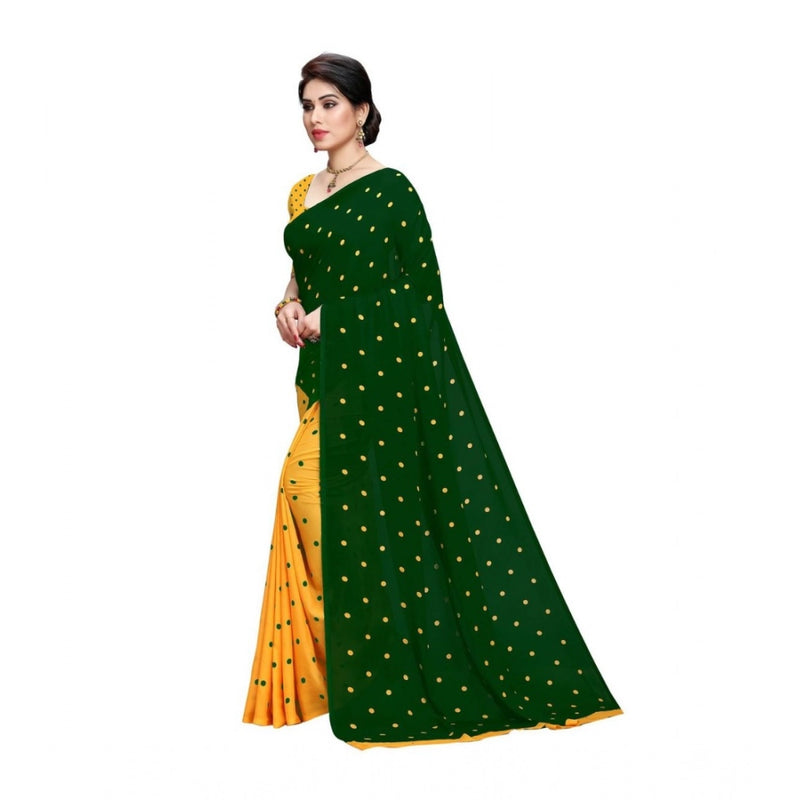 Mayawye Women's Georgette Printed Saree With Unstitched Blouse 5.5Mtr (Green)
