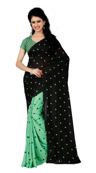 Mayawye Women's Georgette Printed Saree With Unstitched Blouse 5.5Mtr (Green)