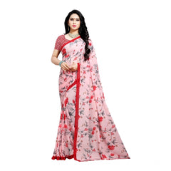 Mayawye Women's Georgette Printed Saree With Unstitched Blouse 5.5Mtr (Peach)