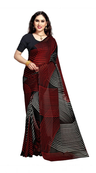 Mayawye Women's Georgette Printed Saree With Unstitched Blouse 5.5Mtr (Black)
