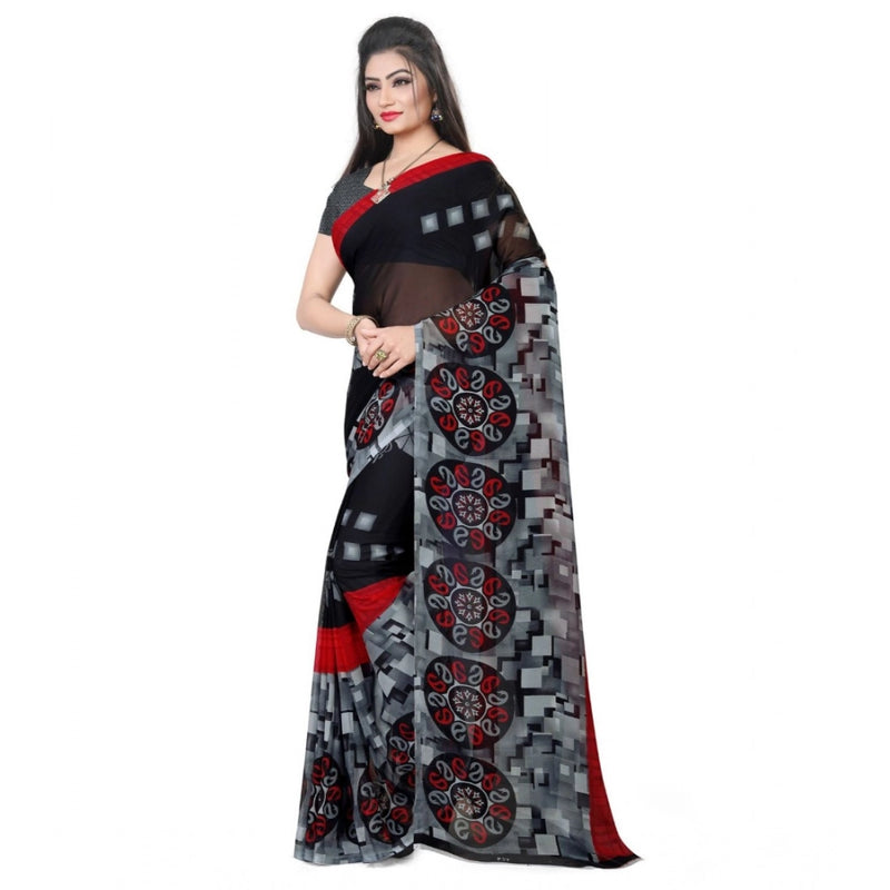 Mayawye Women's Georgette Printed Saree With Unstitched Blouse 5.5Mtr (Black)