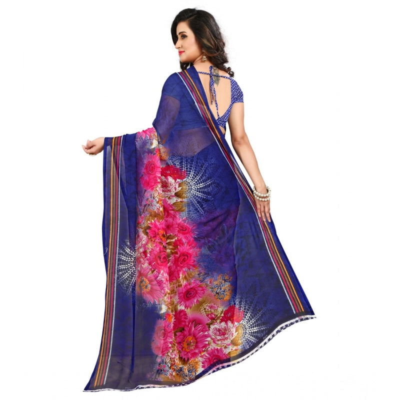 Mayawye Women's Georgette Printed Saree With Unstitched Blouse 5.5Mtr (Blue)
