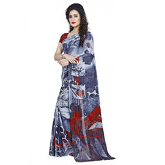 Mayawye Women's Faux Georgette Printed Saree With Unstitched Blouse 5.5Mtr (Black)