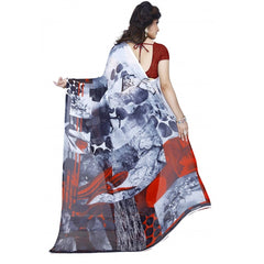 Mayawye Women's Faux Georgette Printed Saree With Unstitched Blouse 5.5Mtr (Black)