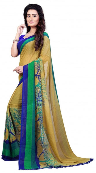 Mayawye Women's Faux Georgette Printed Saree With Unstitched Blouse 5.5Mtr (Green)