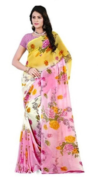Mayawye Women's Faux Georgette Printed Saree With Unstitched Blouse 5.5Mtr (Pink)