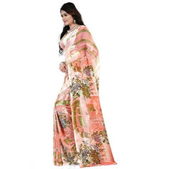 Mayawye Women's Faux Georgette Printed Saree With Unstitched Blouse 5.5Mtr (Orange)