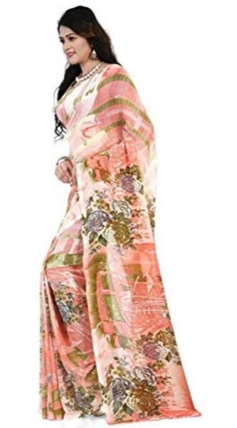 Mayawye Women's Faux Georgette Printed Saree With Unstitched Blouse 5.5Mtr (Orange)