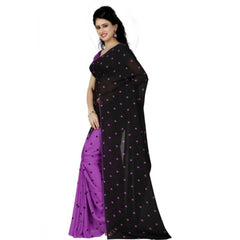 Mayawye Women's Faux Georgette Printed Saree With Unstitched Blouse 5.5Mtr (Purple)