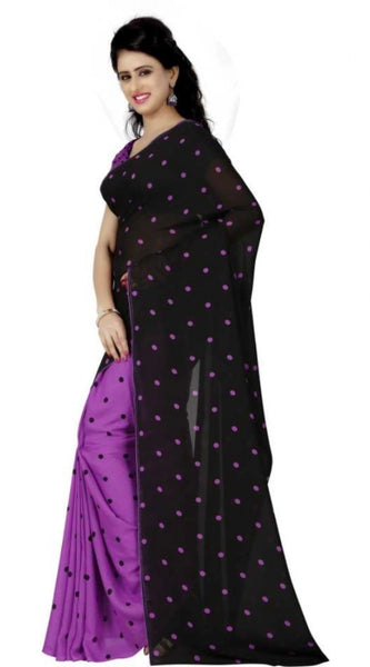 Mayawye Women's Faux Georgette Printed Saree With Unstitched Blouse 5.5Mtr (Purple)