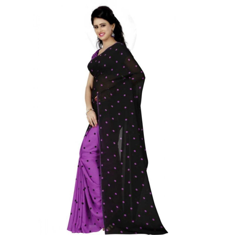 Mayawye Women's Faux Georgette Printed Saree With Unstitched Blouse 5.5Mtr (Purple)