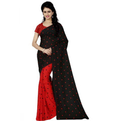 Mayawye Women's Faux Georgette Printed Saree With Unstitched Blouse 5.5Mtr (Red black)