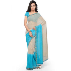 Mayawye Women's Faux Georgette Printed Saree With Unstitched Blouse 5.5Mtr (Blue)