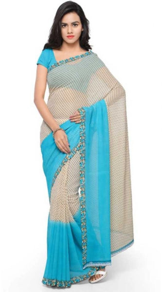 Mayawye Women's Faux Georgette Printed Saree With Unstitched Blouse 5.5Mtr (Blue)