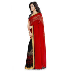 Mayawye Women's Faux Georgette Printed Saree With Unstitched Blouse 5.5Mtr (Red)