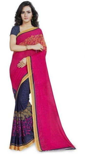 Mayawye Women's Faux Georgette Printed Saree With Unstitched Blouse 5.5Mtr (Pink)